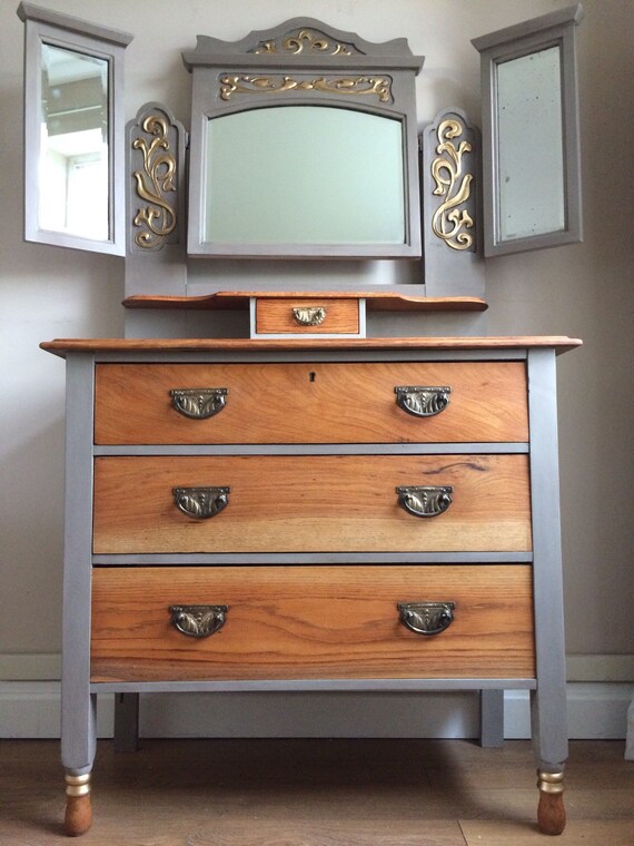 Sold Edwardian Dresser With Triptych Mirror Painted Etsy