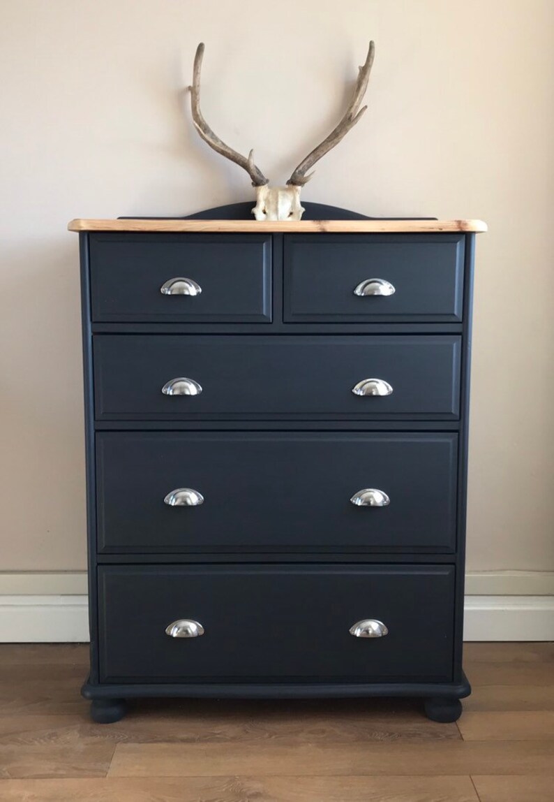 Sold Dark Grey Chest Of Drawers Upcycled Furniture Etsy
