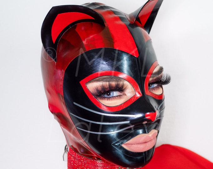 Kinky Kitty Marbled Latex Hood