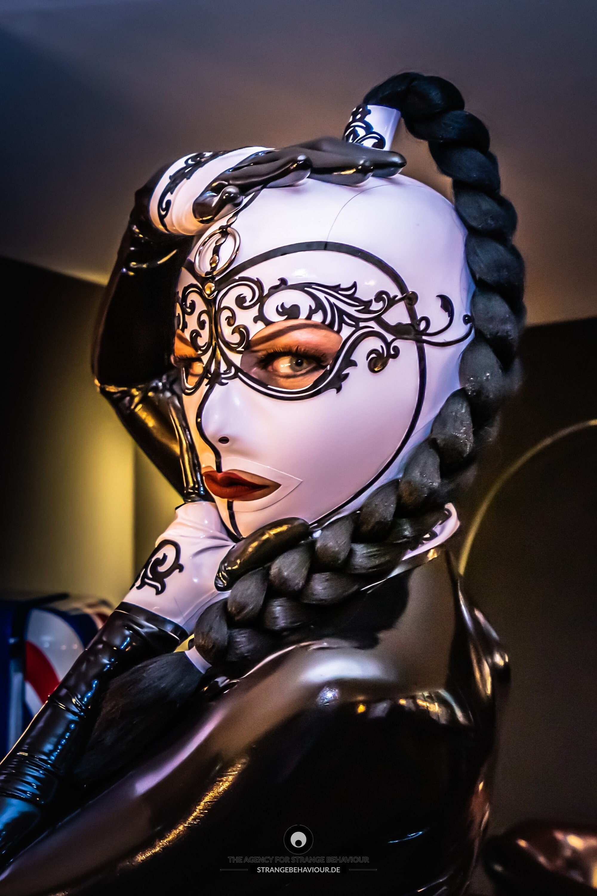 Mufeng Cagoule Sexy Latex 3D Protection Unisexe Halloween Couverture  Complet Latex Métallique Brillant Femme Homme Couvre-Chef Jeu de rôle  Costume
