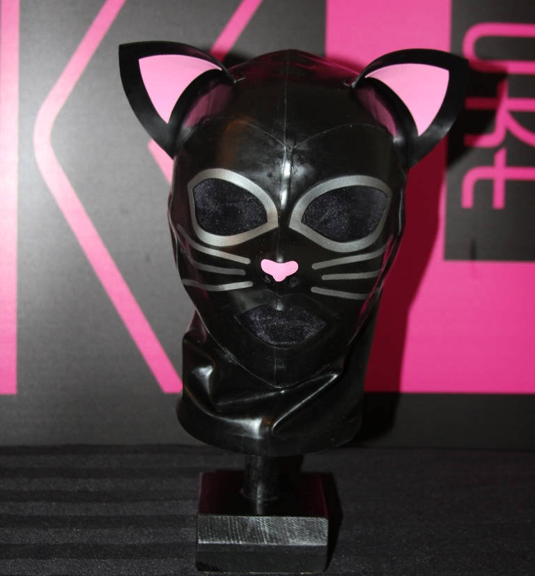 Size Medium Black Latex Hood with cat ears