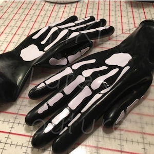 Grim Reaper Latex Gloves Black & White bones