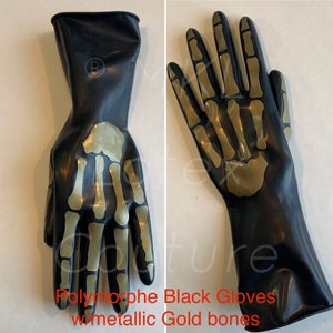 Grim Reaper Latex Gloves Black & Gold bones