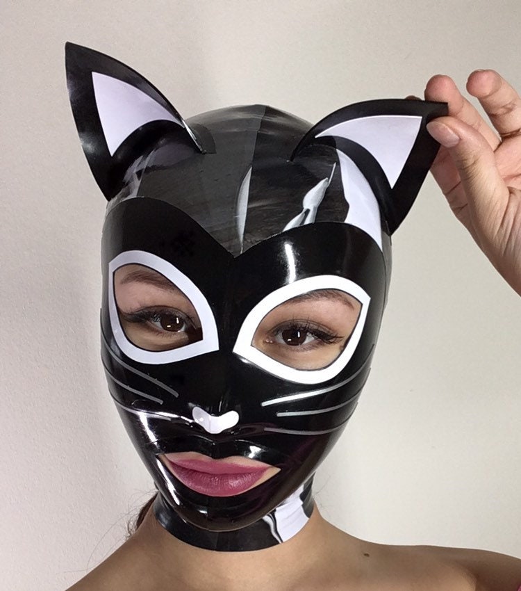 Kinky Kitty Marbled Latex Hood