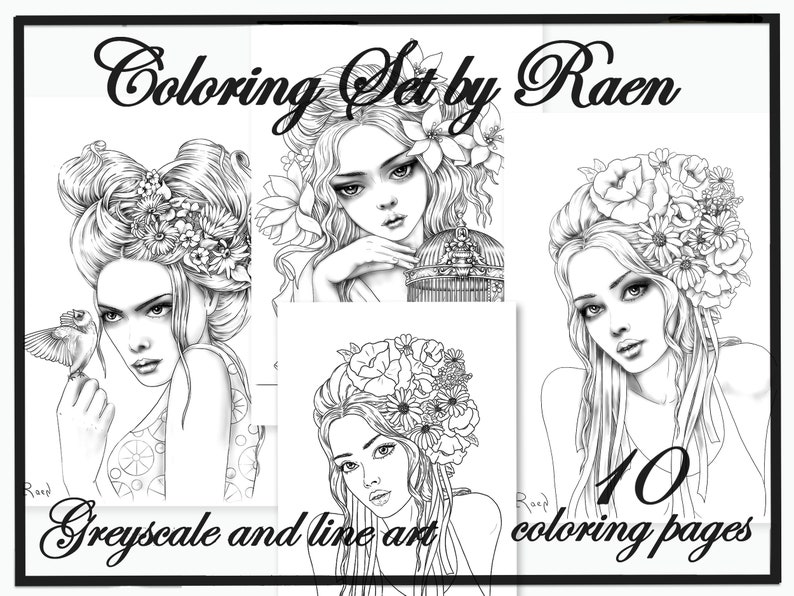 Beauty Portraits Coloring Set By Raen Digital Download Adult Etsy UK