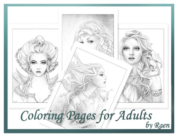 Coloring Pages Set For Adults By Raen Digital Printable Etsy