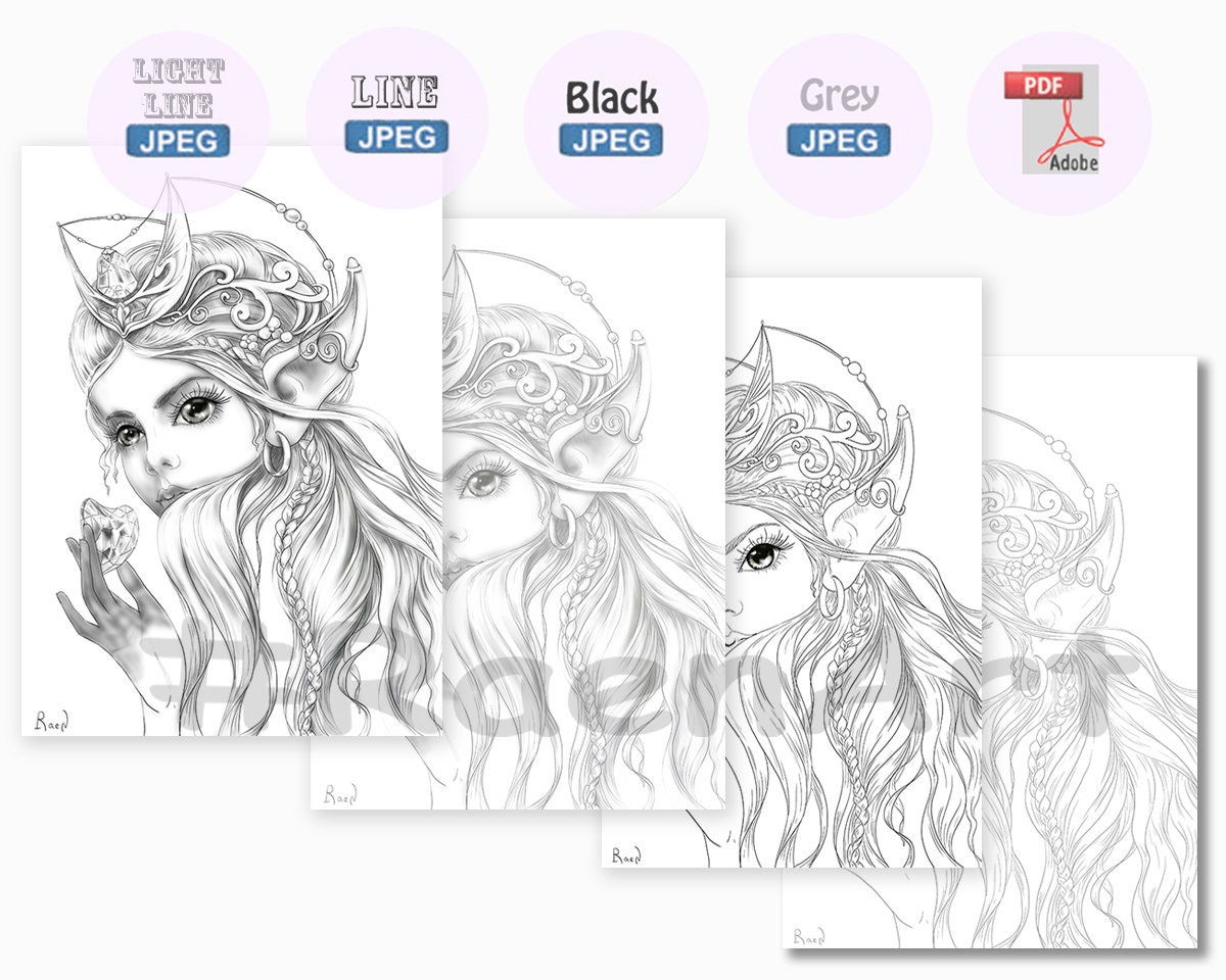 Adult Coloring Digital Page Elves Queen Download Coloring | Etsy