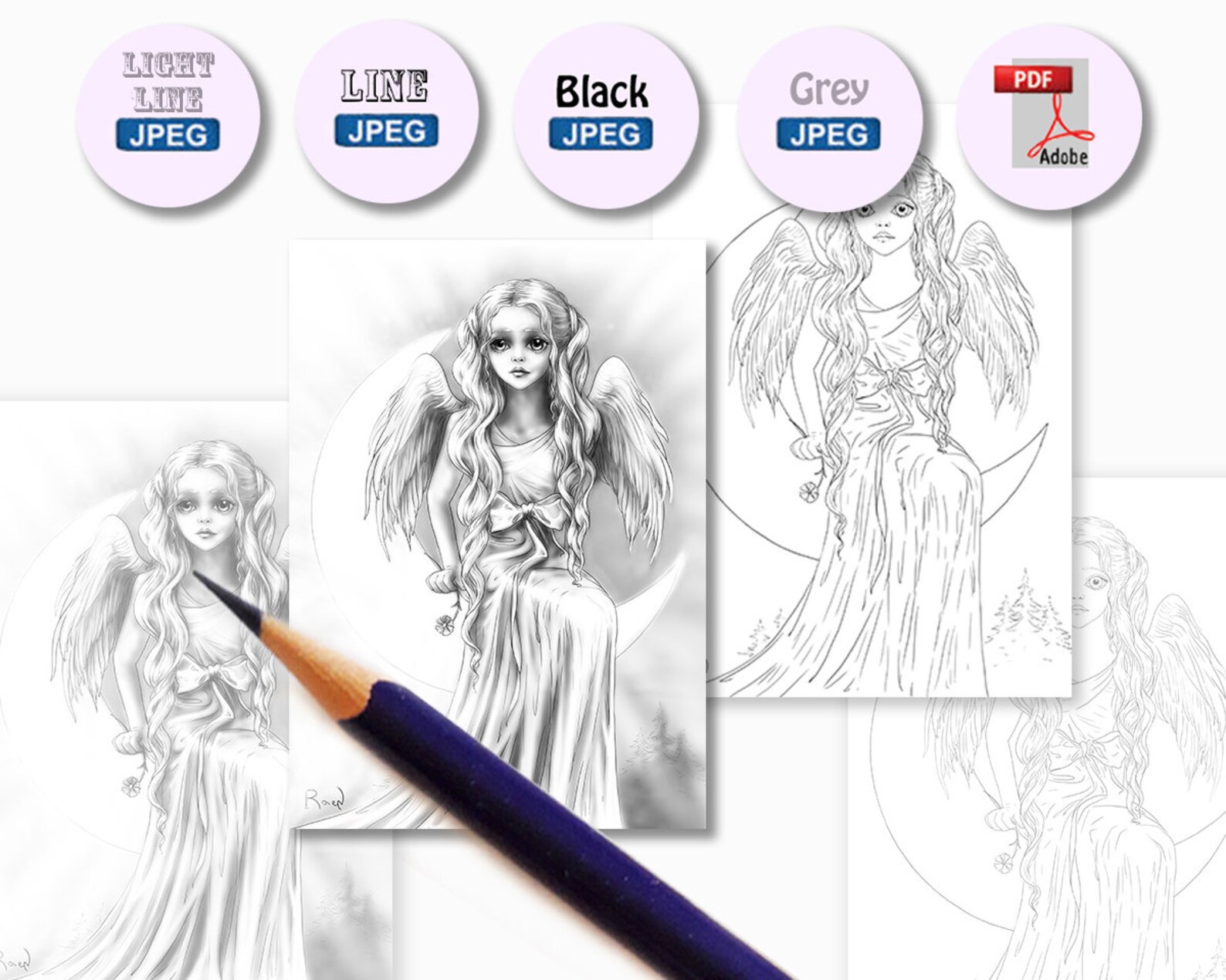 Digital coloring print Little Angel coloring page | Etsy