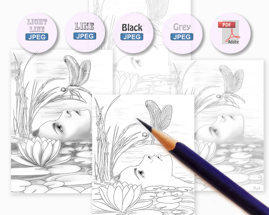 Mermaid DOWNLOADABLE Coloring Page By Raen Greyscale line Etsy Ireland