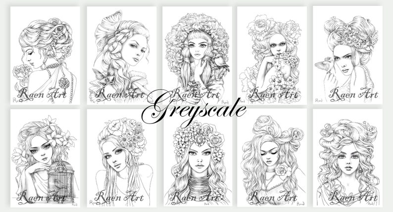 Beauty Portraits Coloring Set By Raen Digital Download Adult Etsy UK