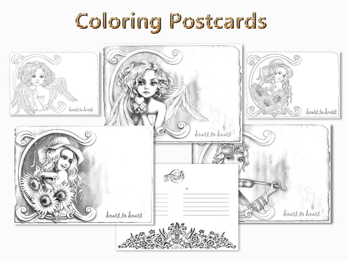 Coloring Postcards DIGITAL DOWNLOAD Coloring gift | Etsy