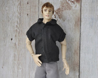 Handmade Clothes for 1/12 male Zjakazumi ,Heidi Ott dolls and similar size dolls- BLACK SHIRT