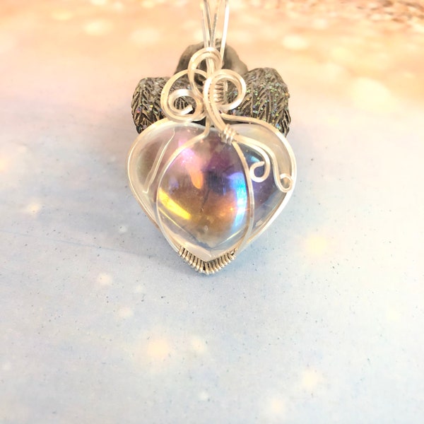 Angel Aura, Sweet-Sweet Puff Heart, Sterling Silver Wire Wrapped Pendant, Artisan Jewelry, Metalsmith