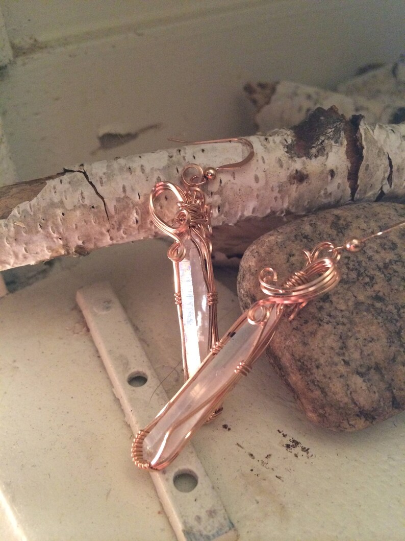 Metalsmith Artisan Jewelry Rose Gold Filled Wire Wrapped Earrings Angel Aura or Pearl Aura Double Terminated
