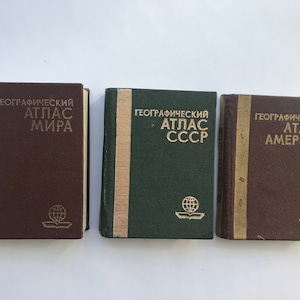Vintage geographic mini atlases, SALE 3 books, Atlas of America vintage pocket books, old books, geographic atlas of the World, USSR books