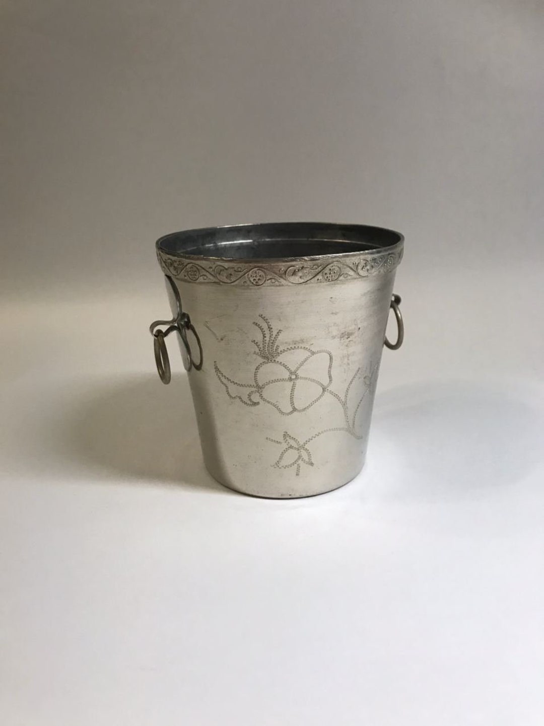 Vintage Ice Bucket With Ring Handles, Cupronickel Ice Bucket, Old Ice
