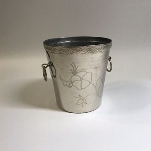 Vintage Ice Bucket with Ring Handles, cupronickel Ice Bucket, old Ice Bucket, Vintage Barware, metal flower vase, Vintage Mini Ice Bucket