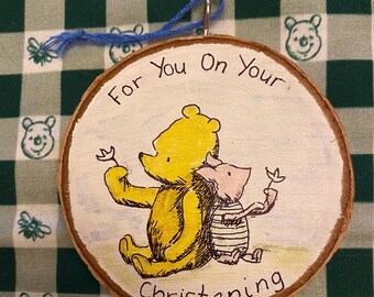 Winnie the Pooh christening hanging art
