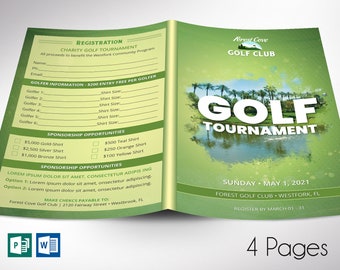 Golf Tournament Bi-fold Brochure Word Publisher Template | 4 Pages | Print Size 8.5”x11” | Bi-fold to 5.5”x5.5”