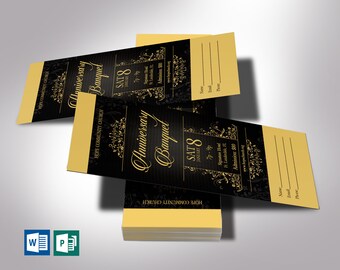 Golden Anniversary Banquet Ticket Word Publisher Template | Size 3"x7"