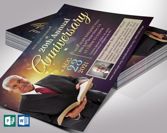 Starlight Pastor Anniversary Flyer Word Publisher Template V1 | 4 Backgrounds | Size: 5”x7”