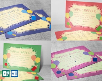 Retro Diaper Raffle Card Word Publisher Template | 5 Color Variations | Bundle | Size 7”×5.25”