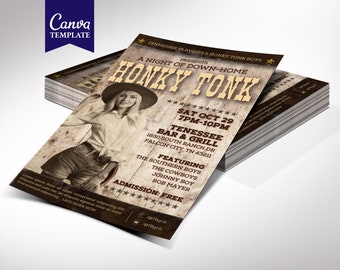 de Flyer country du Honky Tonk pour toile de fond, country western, fête d&#39;anniversaire, collecte de fonds | 2 tailles