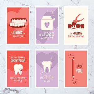 6 zabawnych kartek walentynkowych z dentystą - do wydrukowania - idealne dla gabinetów stomatologicznych, higienistów stomatologicznych, ortodontów
