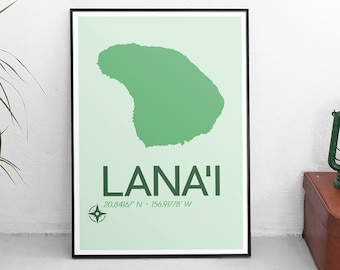 Lana'i Hawaii Poster Print - Lana'i Hawaii Art Print, Travel Poster, Hawaiian Island Poster, Art Print, Lana'i Travel, Hawaii Map Print