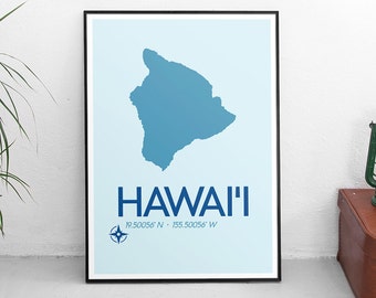 Hawai'i Poster Print - Hawai'i Hawaii Art Print, Minimalist Travel Poster, Hawaiian Poster, Map Of Hawai'i, Art Print, Map Poster, Wall Art