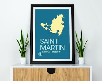Saint Martin Map Print - Saint Martin Poster, Saint Martin Caribbean Island, Map Art Print, St. Martin art print, Caribbean Island Art