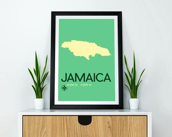 Jamaica Map Travel Poster 8x10" Instant Download & Print -Jamaican Art Print, Caribbean Island Travel Artwork, Beach Vacation Souvenir