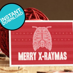 Merry X-raymas - Medizinische Weihnachtskarte Sofort Download - Ideal für Ärzte, Studenten, Krankenschwestern, Professoren, Mediziner und einfach so.