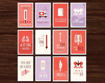 Funny Medical Valentine's Day Cards - Set 2 - 12 Printable Cards -  Great for doctors, med students, nurses, hospitals