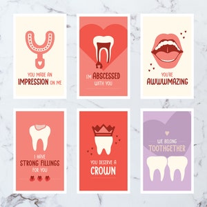 6 Downloadable Dentist Valentine Cards -  Download and Print - Great for dental offices, dental hygienist, orthodontists