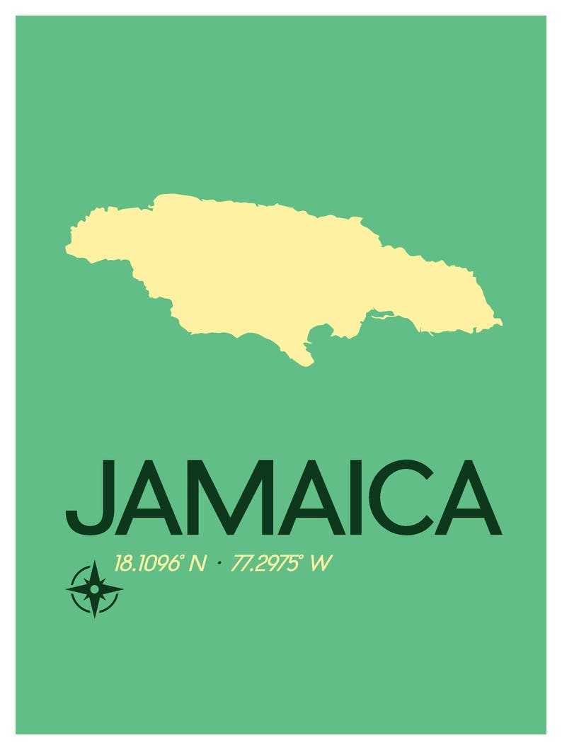 Jamaica Map Travel Poster Jamaican Art Print Caribbean Etsy