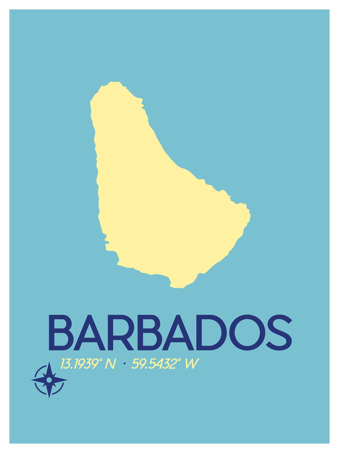 Travel Poster Barbados Art Print, Barbados Map, Minimalist Wall Decor