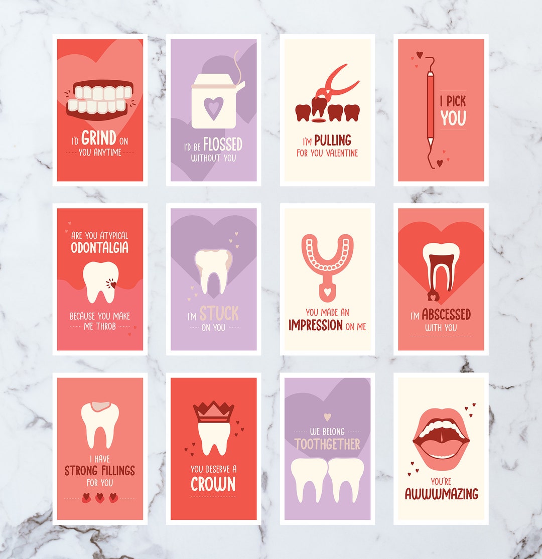 12 Funny Dentist Valentine's Day Card Download 12 Printable Cards Great
