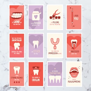 12 cartes à télécharger pour la Saint-Valentin chez le dentiste - 12 cartes imprimables pour le jour V - Idéal pour les cabinets dentaires, les hygiénistes dentaires, les orthodontistes