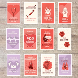 12 Printable Veterinarian-themed Valentine Cards - Download and Print - Perfect for Vets, Animal Hospitals