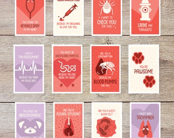 12 Printable Veterinarian-themed Valentine Cards - Download and Print - Perfect for Vets, Animal Hospitals