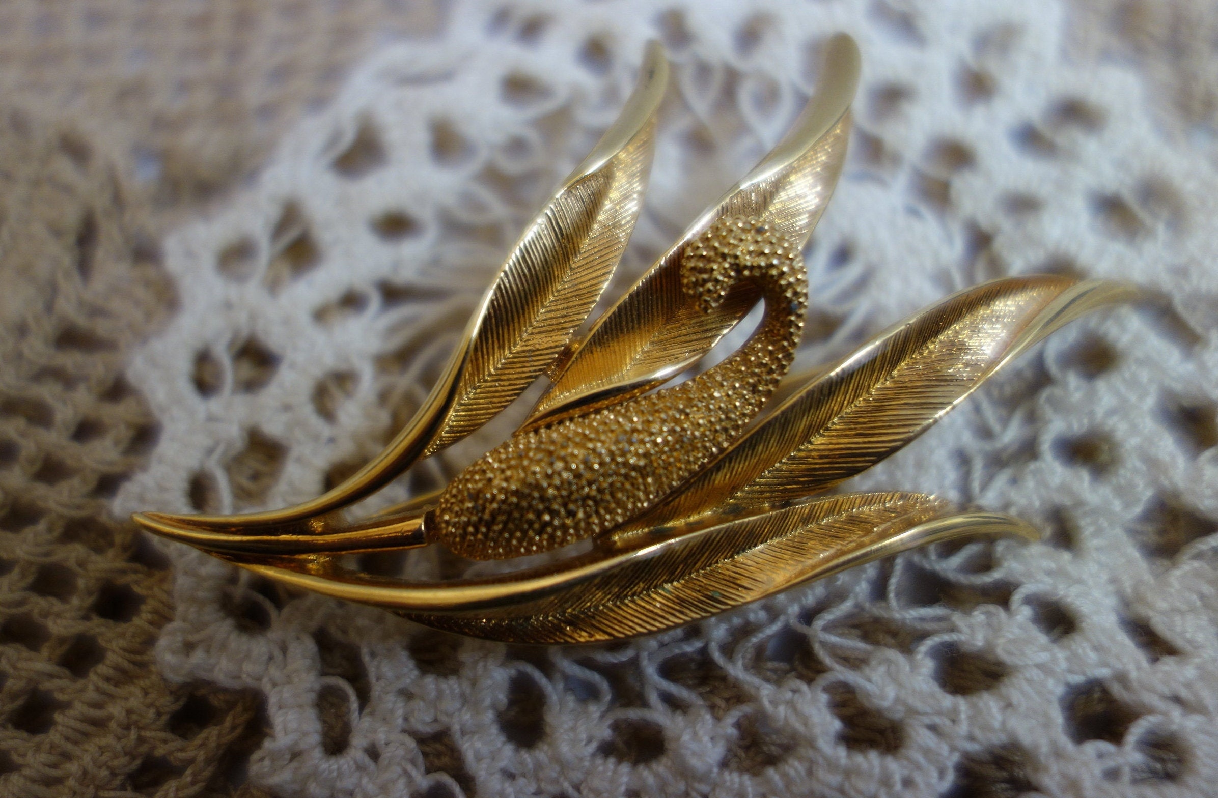 Vintage Brooch Floral Flower 4 Stems Brushed Etsy