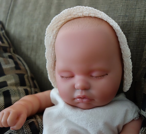 Vintage Baby Bonnet Crochet Infant Hat Ivory Handm