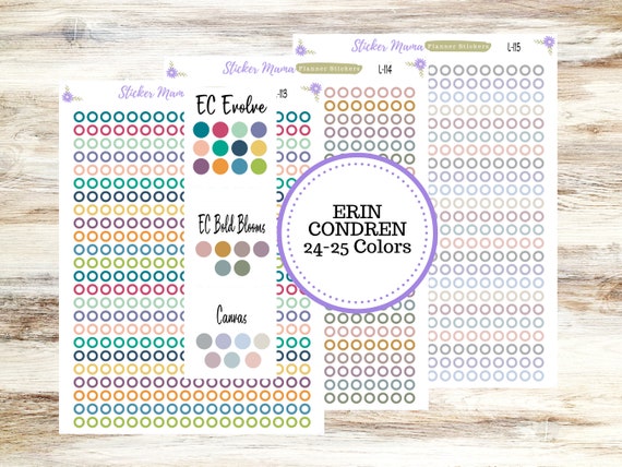 EC COLOR CIRCLES w/white middle || Erin Condren Dots || 2024-2025 Colors || Evolve, Bold Blooms, Canvas