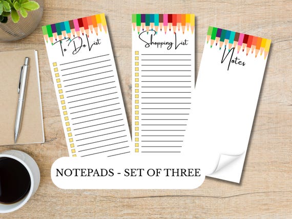 School Time Notepads | Set of Three | 3.5 x 8 | To Do List | Shopping List | Notes
