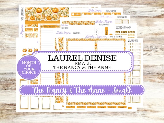 Laurel Denise Small Anne and Nancy Planner Sticker Kit | Small Week + Month | Choose your own Month 3221  Pumpkin & Cornstalks | 6-26