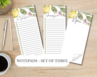 Lemon Delight Notepads | Set of Three | 3.5 x 8 | To Do List | Shopping List | Notes