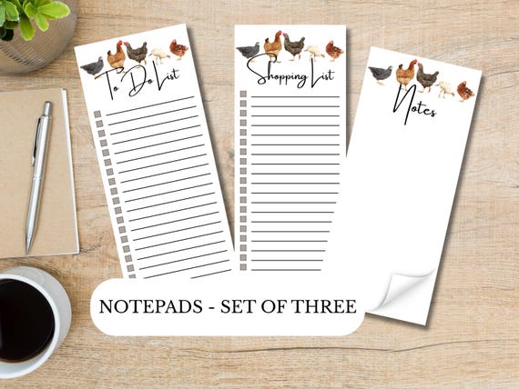 Feather Friends Notepads | Set of Three | 3.5 x 8 | To Do List | Shopping List | Notes