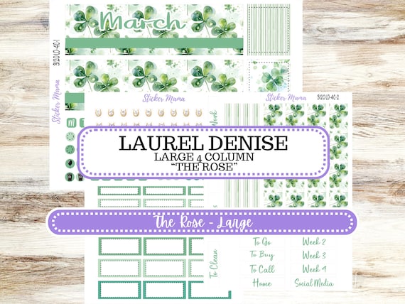 Laurel Denise Large Rose Planner Sticker Kit | 4-Column Monthly | March Shamrock Magic #3120 | 11-25
