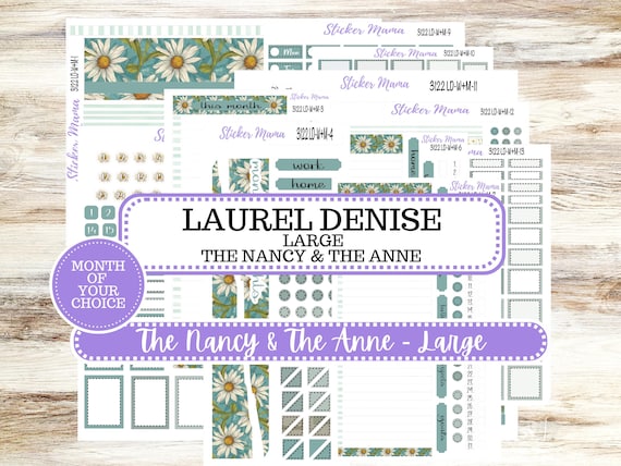 Laurel Denise Large Nancy & Large Anne Planner Sticker Kit | Vertical Horizontal Week + Month | Month of Choice | Vintage Bloom 3122 | 11-25